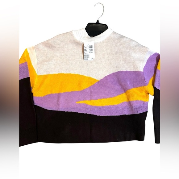 H&M Divided Jacquard-Knit purple and cream landscape mock neck sweater size M - Picture 2 of 5